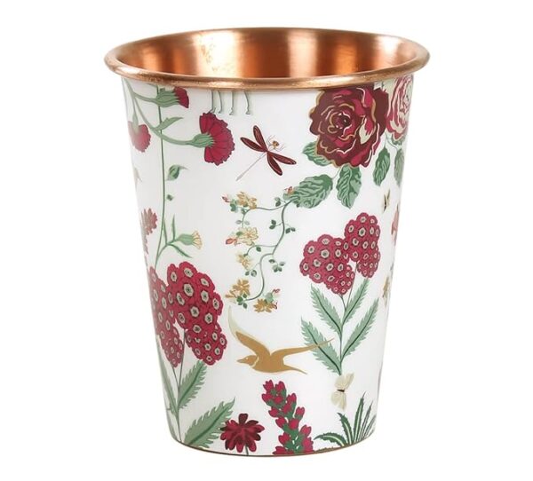 Decorative India Pure Copper Glass With White Floral Enamel Printed Design