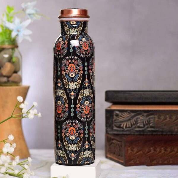 Premium Black Copper Water Bottle 1-Liter Printed Leak Proof