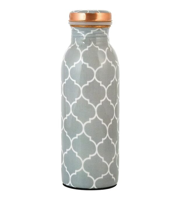 Decorative India Gray Printed Pure Copper Water Bottle 500 ML