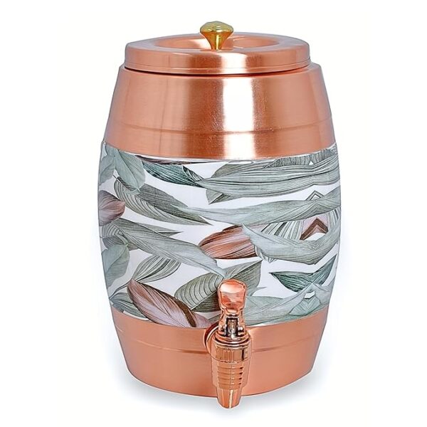 Decorative India Pure Copper Water Matka-5 Liter With Beautiful Meena Design