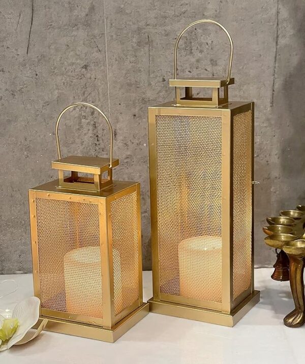 Decorative India Set of 2 Iron Lantern and Candle Tealight Holder for Home Decor