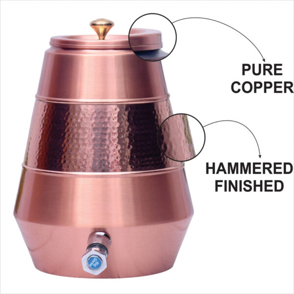 Pure Copper Water Dispenser (Matka) Half Hammered Design 5-L