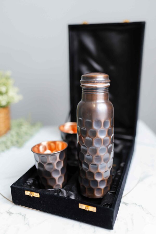 Antique Black Copper Water Bottle | With Tumbler Gift-set