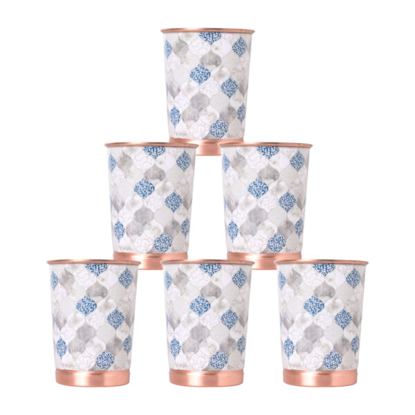 Decorative India Copper Gray Printed Design 250-ML (Set of 6)