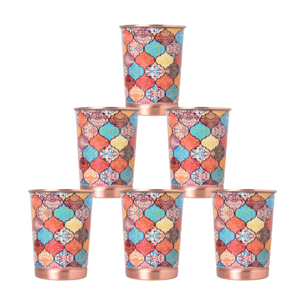 Decorative India Unique Enameled Printed Pure Copper Glass (Set of 6)