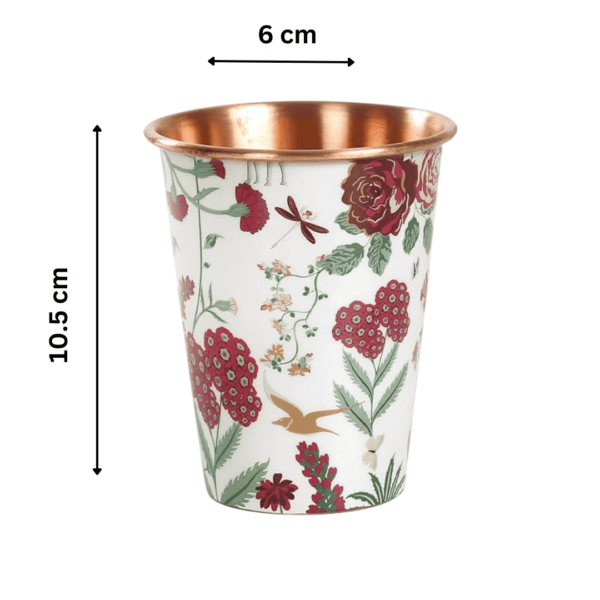 Pure Copper Glass With White Floral Enamel Printed Design