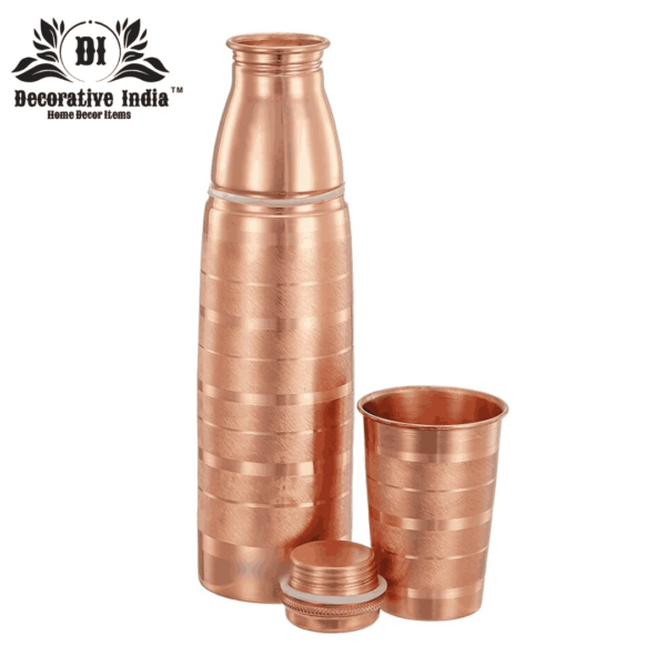 Pure Copper Water Bottle Set With Glass