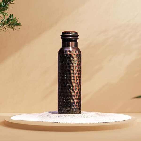 Black Antique Pure Copper Water Bottle With Brick Hammer Design 1 L - Image 4