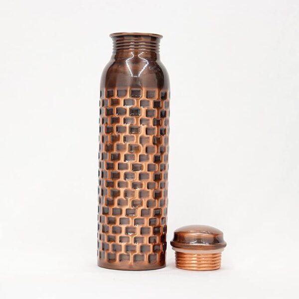 Black Antique Pure Copper Water Bottle With Brick Hammer Design 1 L - Image 2