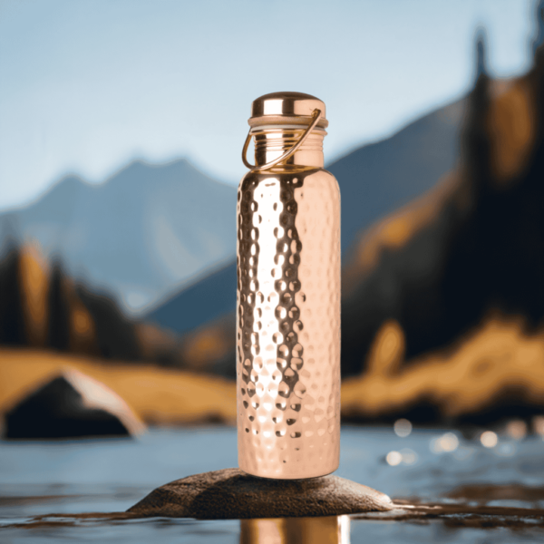 Pure Copper Water Bottle hammered Design With Handle