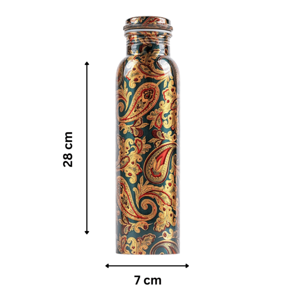 Pure Copper Water Bottle With Green Printing Design