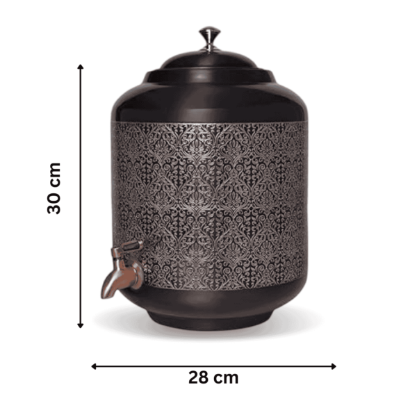 Customized Black Etching Design Pure Copper Carving Water Dispenser Matka 11 Litre Capacity