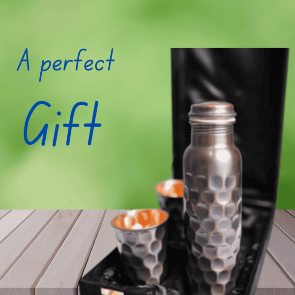 Black Antique Copper Water Bottle and Two Tumbler Gift-Set