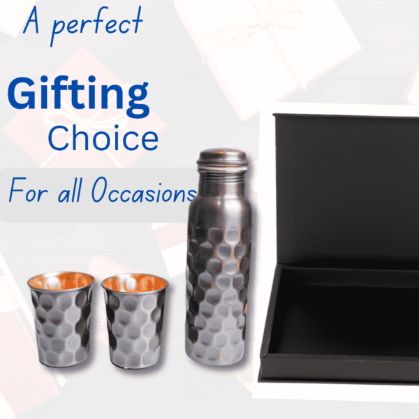 Black Antique Copper Water Bottle and Two Tumbler Gift-Set