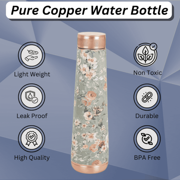 Floral Spring Copper Water Bottle Joint-Less 1 Litre