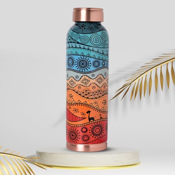 New Enameled Printed Pure Copper Water Bottle 1 Litre
