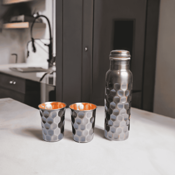 Black Antique Copper Water Bottle and Two Tumbler Gift-Set