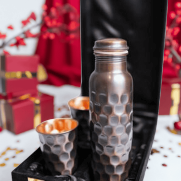 Black Antique Copper Water Bottle and Two Tumbler Gift-Set