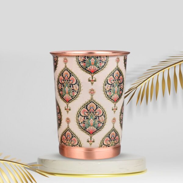 Copper Carving Royal Gold Peacock Design Glass Set of 2 with Premium Gift Box 250 ML