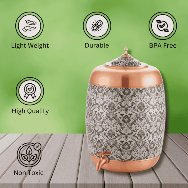 Decorative India Premium Gray Printed Pure Copper Dispenser 11 Liter