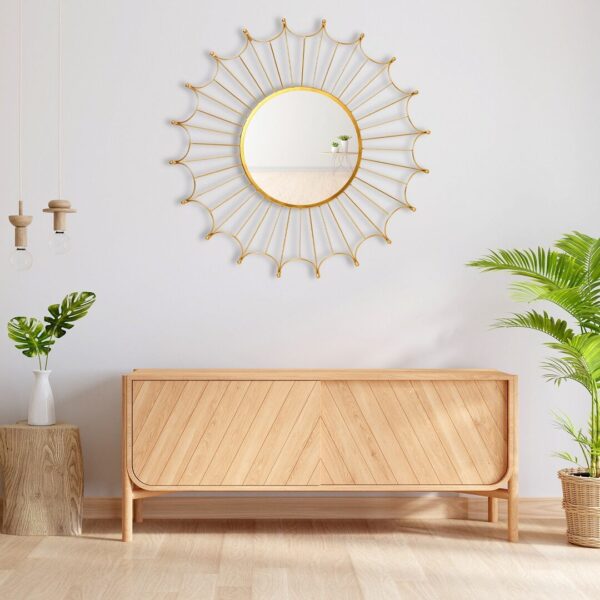 Modern Large Gold Iron Framed Bathroom Wall Hanging Mirror 30 x 30 Inches