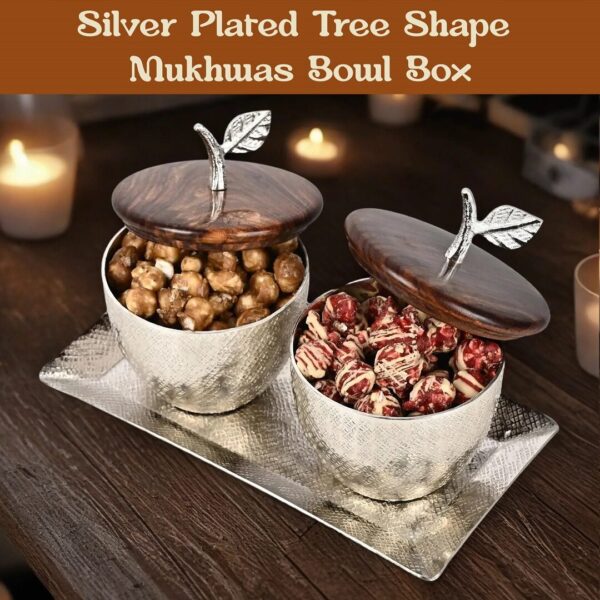 Premium Silver Coated Aluminum Dry Fruit Bowl Set with Tray