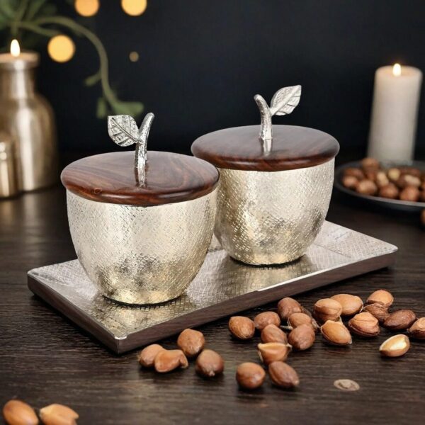 Premium Silver Coated Aluminum Dry Fruit Bowl Set with Tray