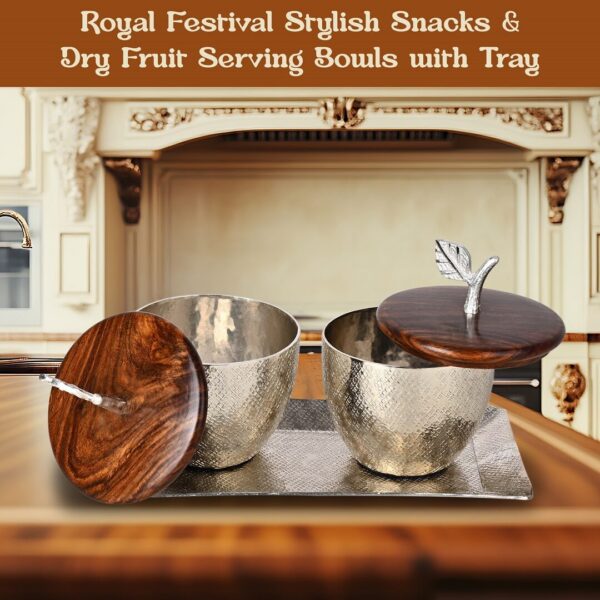 Premium Silver Coated Aluminum Dry Fruit Bowl Set with Tray