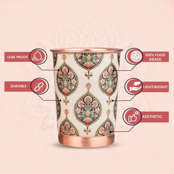 Copper Carving Royal Gold Peacock Design Glass Set of 2 with Premium Gift Box 250 ML
