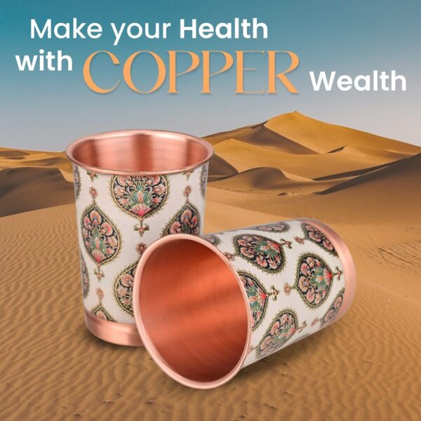 Copper Carving Royal Gold Peacock Design Glass Set of 2 with Premium Gift Box 250 ML