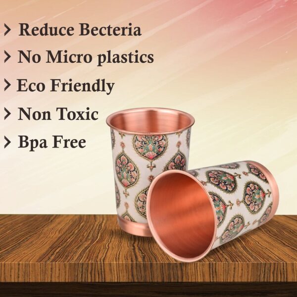 Copper Carving Royal Gold Peacock Design Glass Set of 2 with Premium Gift Box 250 ML
