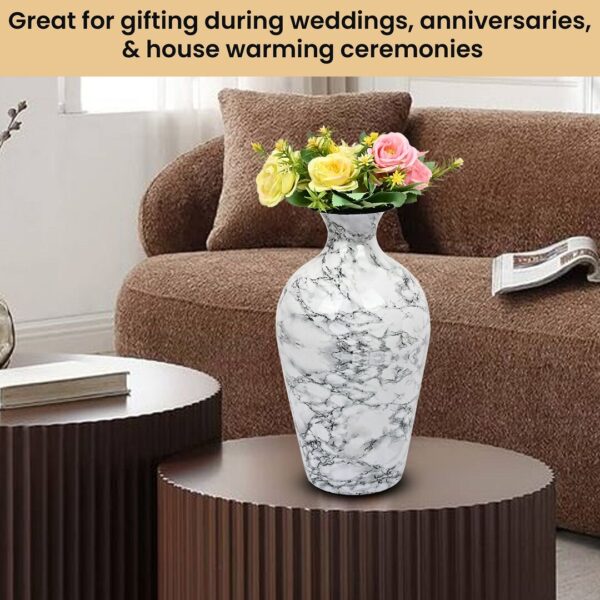 Antique White Metal Flower Vase Set of 2 - Decorative Home, Office & Living Room Vases for Artificial Flowers