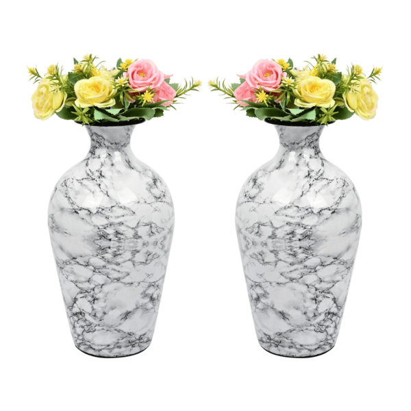 Antique White Metal Flower Vase Set of 2 - Decorative Home, Office & Living Room Vases for Artificial Flowers