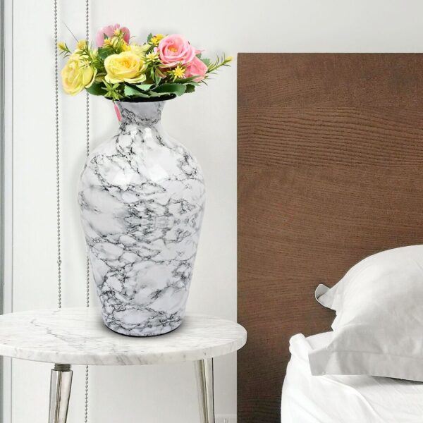 Antique White Metal Flower Vase Set of 2 - Decorative Home, Office & Living Room Vases for Artificial Flowers