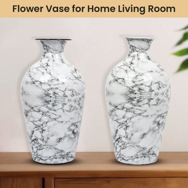 Antique White Metal Flower Vase Set of 2 - Decorative Home, Office & Living Room Vases for Artificial Flowers