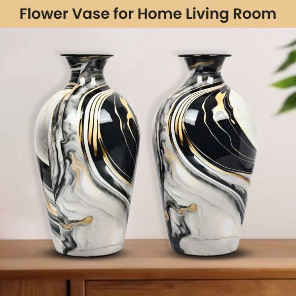 Black Big Size Metal Flower Vase Set of 2 For Living Room, Home Decoration Unique Modern Metal Vases