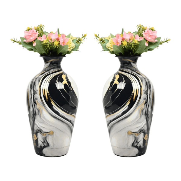 Black Big Size Metal Flower Vase Set of 2 For Living Room, Home Decoration Unique Modern Metal Vases