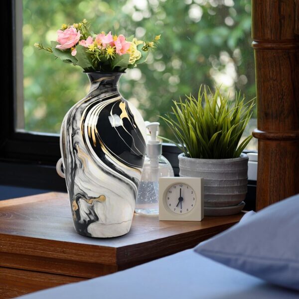 Black Big Size Metal Flower Vase Set of 2 For Living Room, Home Decoration Unique Modern Metal Vases