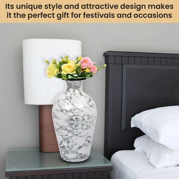Antique White Metal Flower Vase Set of 2 - Decorative Home, Office & Living Room Vases for Artificial Flowers