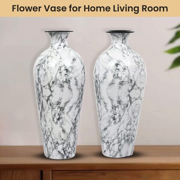 Tall White Metal Flower Vase Set of 2 - Indoor Outdoor Artificial Flower Pot for Decoration