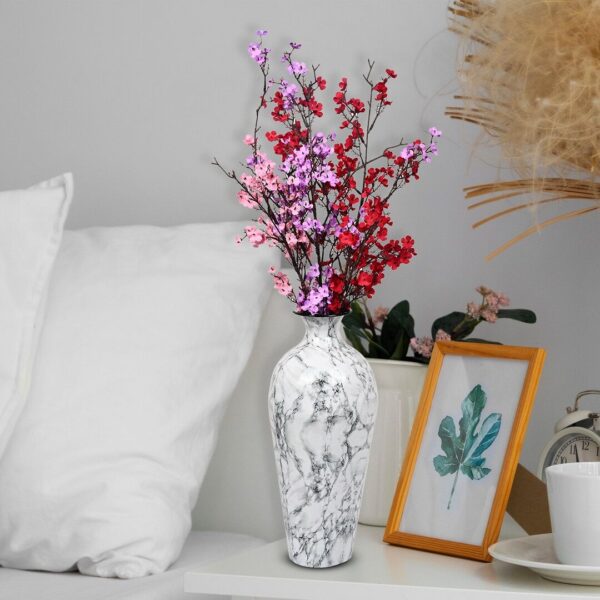 Tall White Metal Flower Vase Set of 2 - Indoor Outdoor Artificial Flower Pot for Decoration