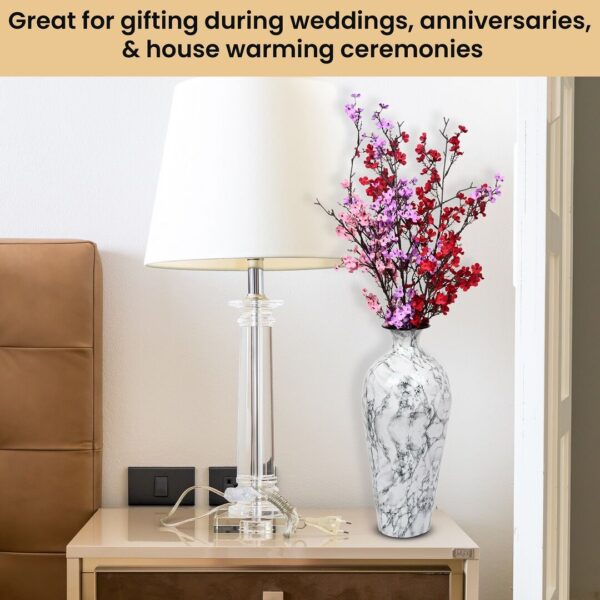 Tall White Metal Flower Vase Set of 2 - Indoor Outdoor Artificial Flower Pot for Decoration