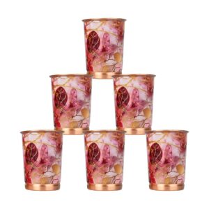 Pink Printed Design Copper Water Glass Set of 6 with Anti-Oxidant Properties for Home and Office Use 250ML