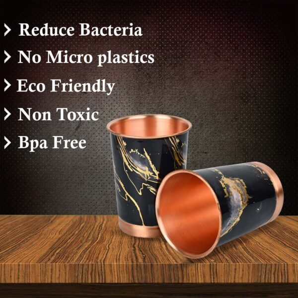 Premium Copper Glass Set of 2 Black Gold Finish with Elegant Red Gift Box Pack 250 ML
