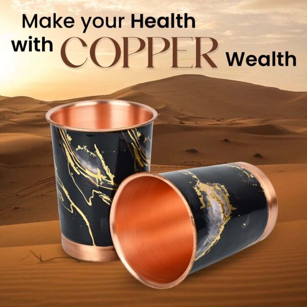 Premium Copper Glass Set of 2 Black Gold Finish with Elegant Red Gift Box Pack 250 ML