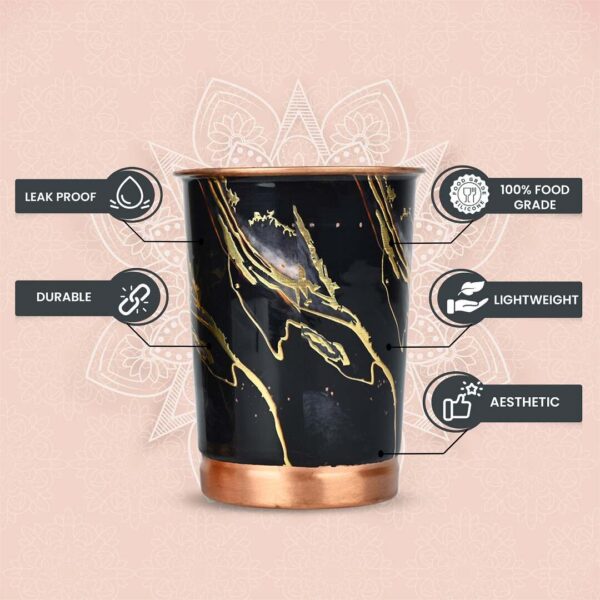Premium Copper Glass Set of 2 Black Gold Finish with Elegant Red Gift Box Pack 250 ML
