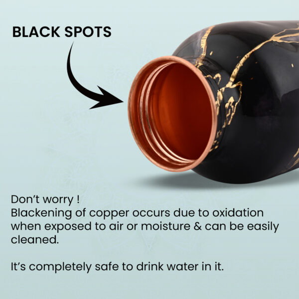 Premium Copper Water Bottle With Black Gold Design Enameled Finish 1 Litre Leak Proof Protection - Image 4