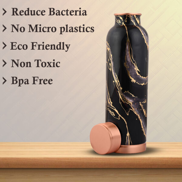 Premium Copper Water Bottle With Black Gold Design Enameled Finish 1 Litre Leak Proof Protection - Image 5