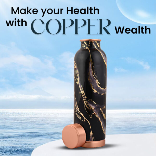 Premium Copper Water Bottle With Black Gold Design Enameled Finish 1 Litre Leak Proof Protection - Image 6