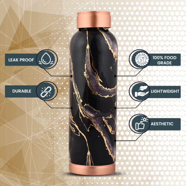 Premium Copper Water Bottle With Black Gold Design Enameled Finish 1 Litre Leak Proof Protection - Image 3